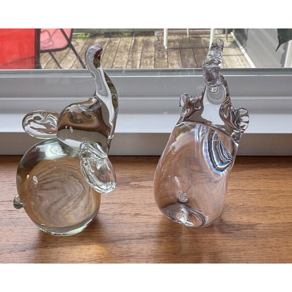 Lead Crystal Elephant Small Figurine Lot of 2 Paperweight Trunk Up - Picture 5 of 12